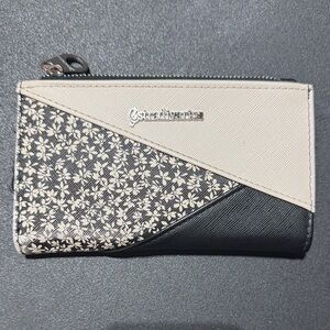 Stradivarius Black and Cream Floral Patchwork Wallet